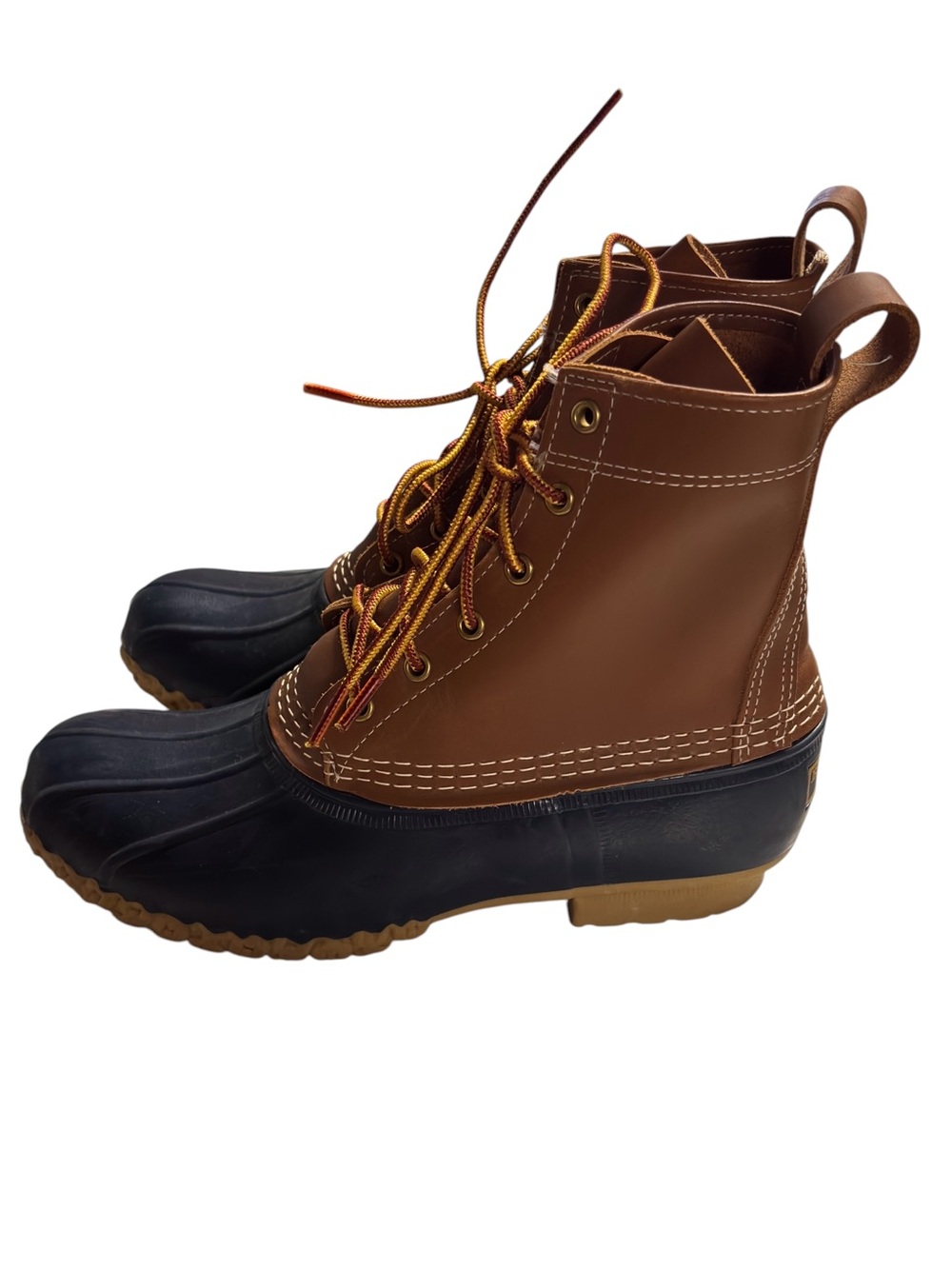 Ends 8/1 L.L. Bean Brown Leather Navy Rubber Duck Boots 9 - Picture 3 of 9